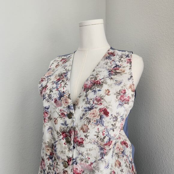 Vintage 90s Y2K Marmie West Floral Tapestry Button Vest Waistcoat M Cottagecore - Picture 2 of 6